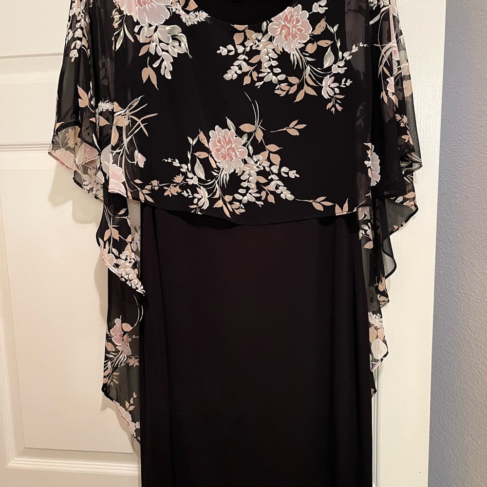 Glamour Pink and Black Midi Gown with Flutter Sleeves
